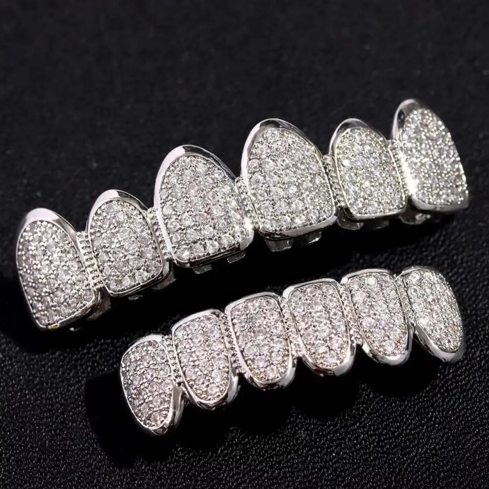 Hip Hop Teeth Grillz Set Removable Design Top & Bottom Set Hiphop Teeth Grillz Rhinestone Hollow Charm Teeth Grillz