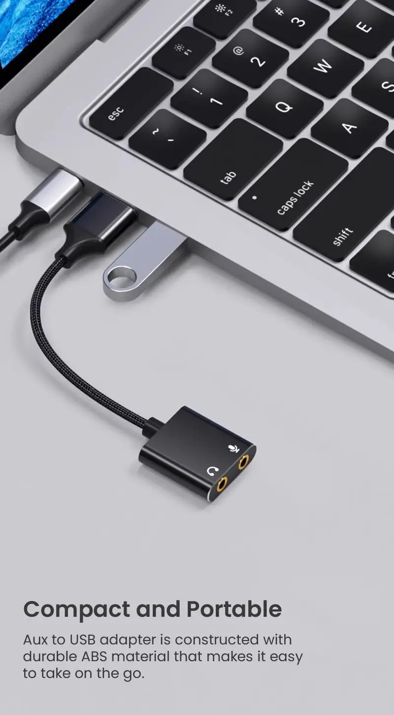 USB Sound Card Adapter with 3.5mm Headphone and Microphone Jack Braided Cable External USB Audio Adapter for Windows Mac Laptop
