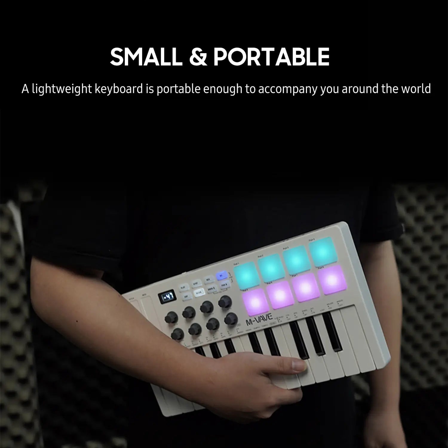 M-VAVE SMK-25 25-Key MIDI Keyboard Controller 8 RGB Backlit Drum Pads Beats Maker Music Keyboard Strike Pad for Music Production