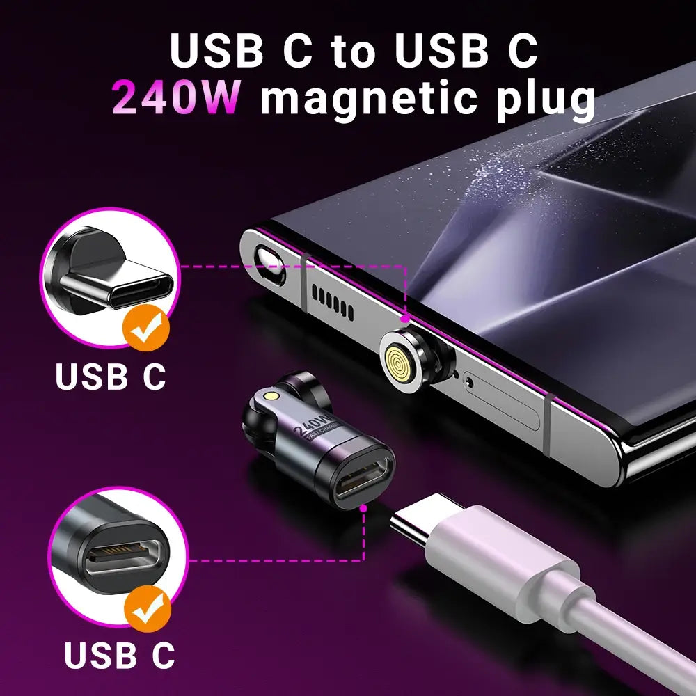 AUFU 9Pin Magnetic USB C OTG Adapter 540 Degree PD3.1 240W Fast Charging Type C Magnet Converter For iPhone 15 16 Laptop Xiaomi