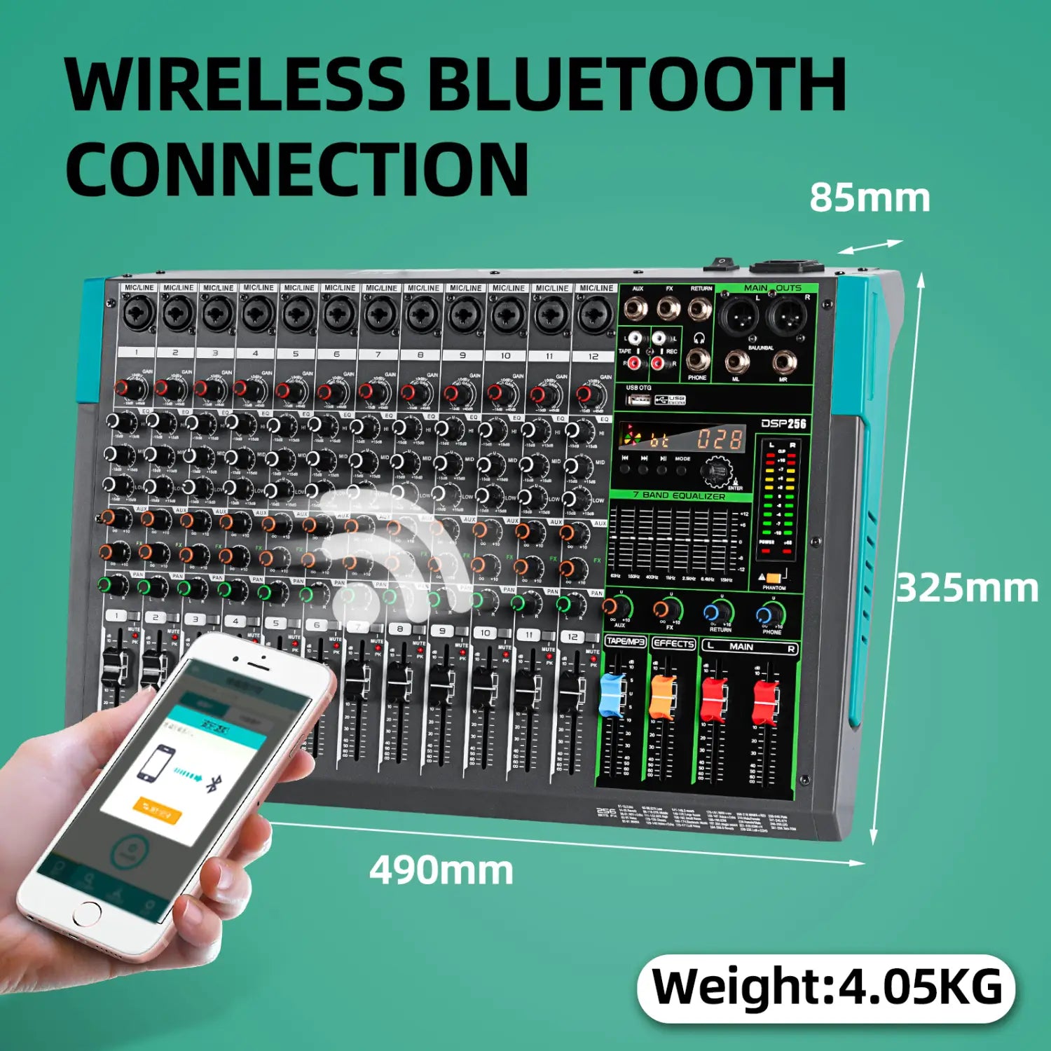 12 Channels Audio Sound Mixer Depusheng MG12 Mixing DJ Console USB with 48V Phantom Power 256 DSP Effects Sound Table for stage