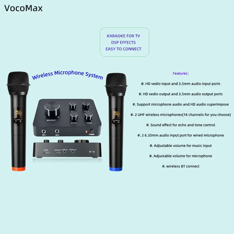 smart tv hd karaoke home theater wireless microphone karaoke mixer system with hd-mi port audio i/o support wired mic connect