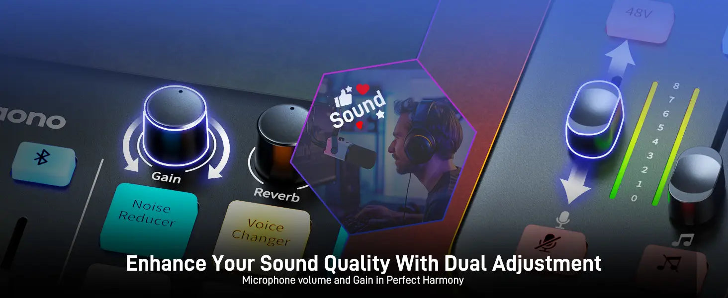 MAONO G1 NEO Gaming Audio Mixer,Custom Sound Effects RGB Streaming with XLR Microphone Audio Interface,for Game Voice,Podcast