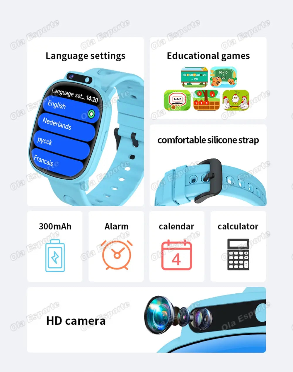 Kids Smartwatch HD Camera Video Recording Study Cards Flashlight 18 Games Calculator Customize Watch Face Birthday Gift Boy Girl