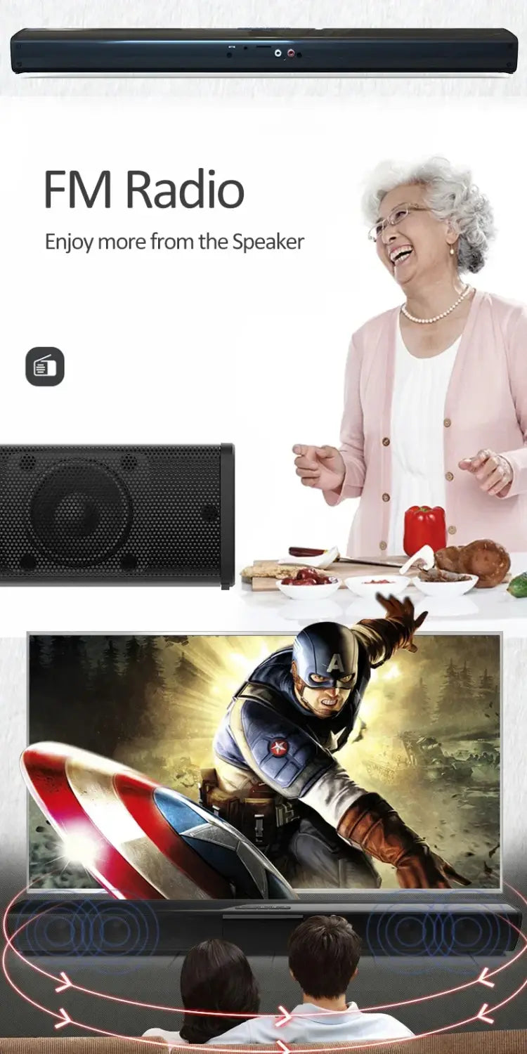Rechargeable Wireless Bluetooth Speaker Home Theater Soundbar Powerful Sound Speakers with AUX/USB/RCA FM Radio Remote