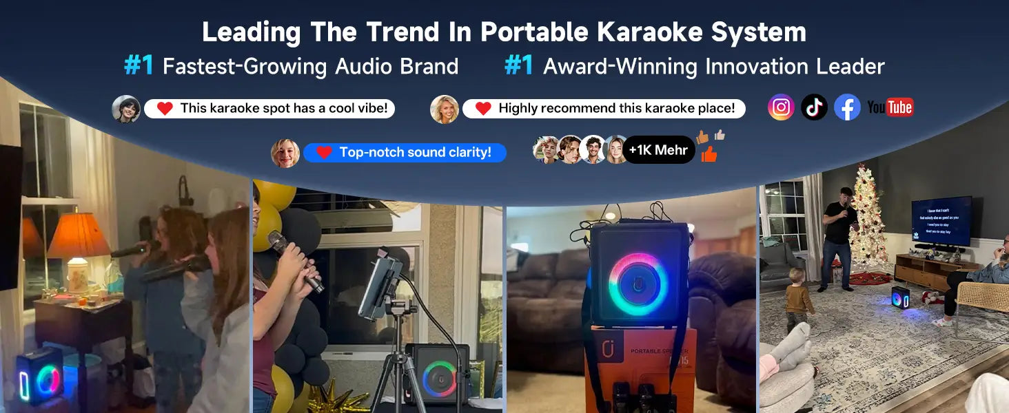 Karaoke Machine Portable Bluetooth 5.3 Speaker with 2 Wireless Microphones for Adults Supports TWS/TF Card/USB/AUX/Live