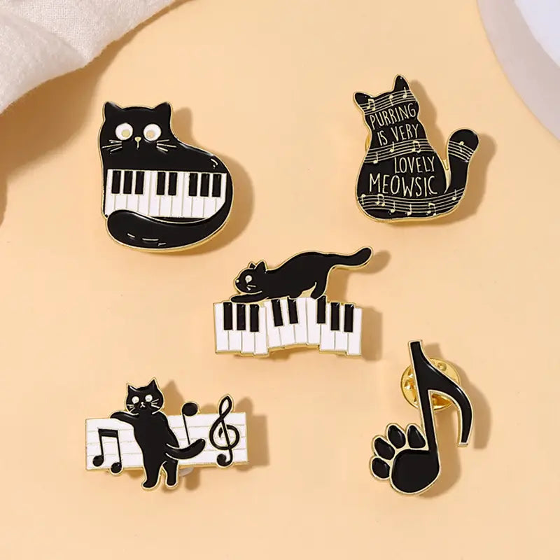 Black Cat Music Enamel Pin Animal Cute Musical Instrument Notes Piano Brooch Badge Friends Gift Wholesale Backpack Accessories