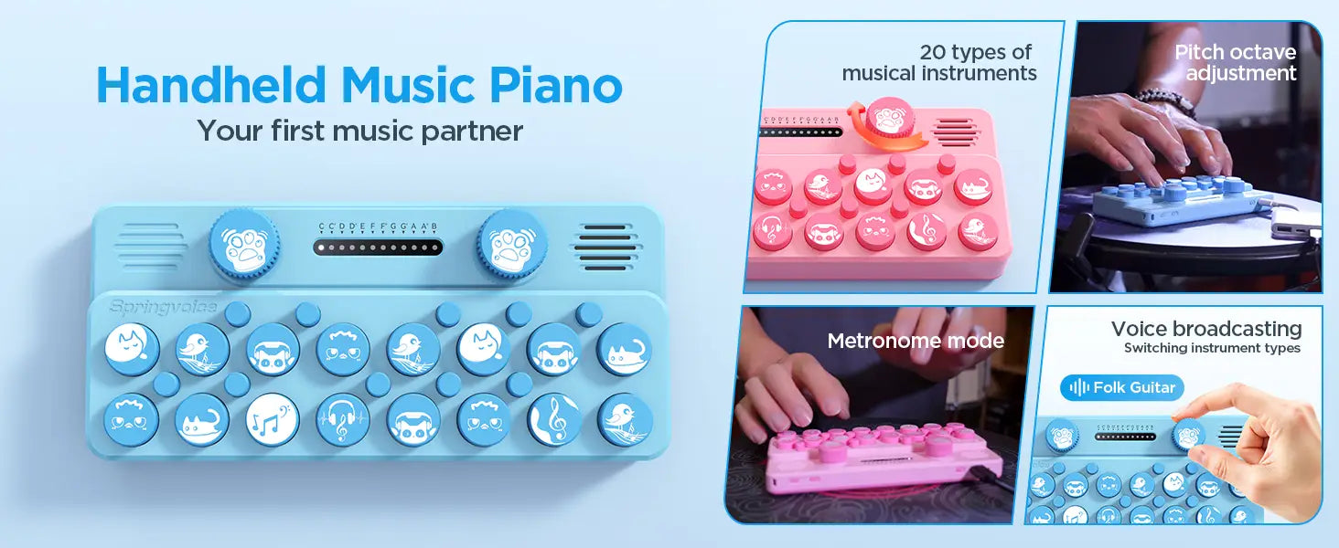 springvideo Pocket Music Keyboard Mini Portable Electronic Piano Intelligent Midi 1600mah Customizable Music Card Midi Piano Toy