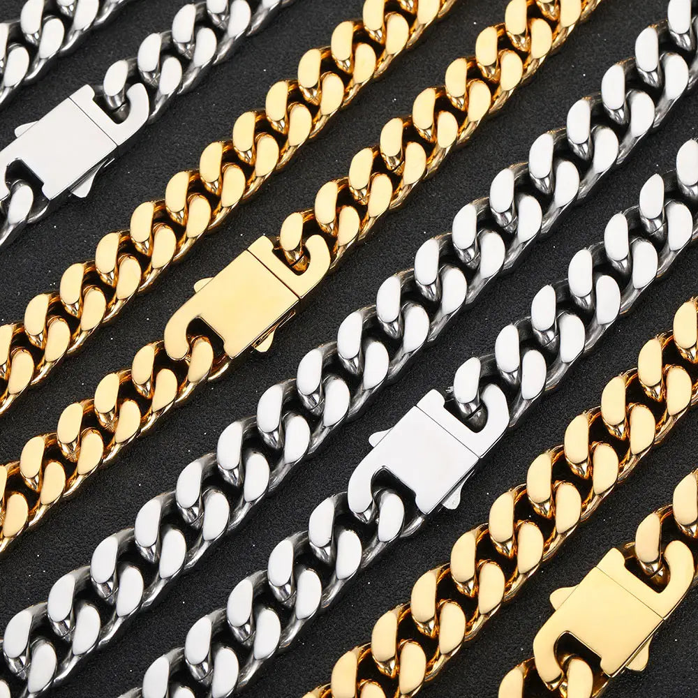 Wholesale Hip Hop Jewelry Stainless Steel Men Flat 4 Side Curb Cuban Link Chain Necklace For Men Drop Shipping