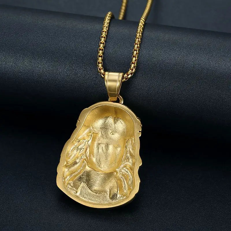 Stainless Steel Titanium Hip Hop God Jesus Human Head Luxury Gold Plated Pendant Collar Chains Necklace for Men Women Jewelry