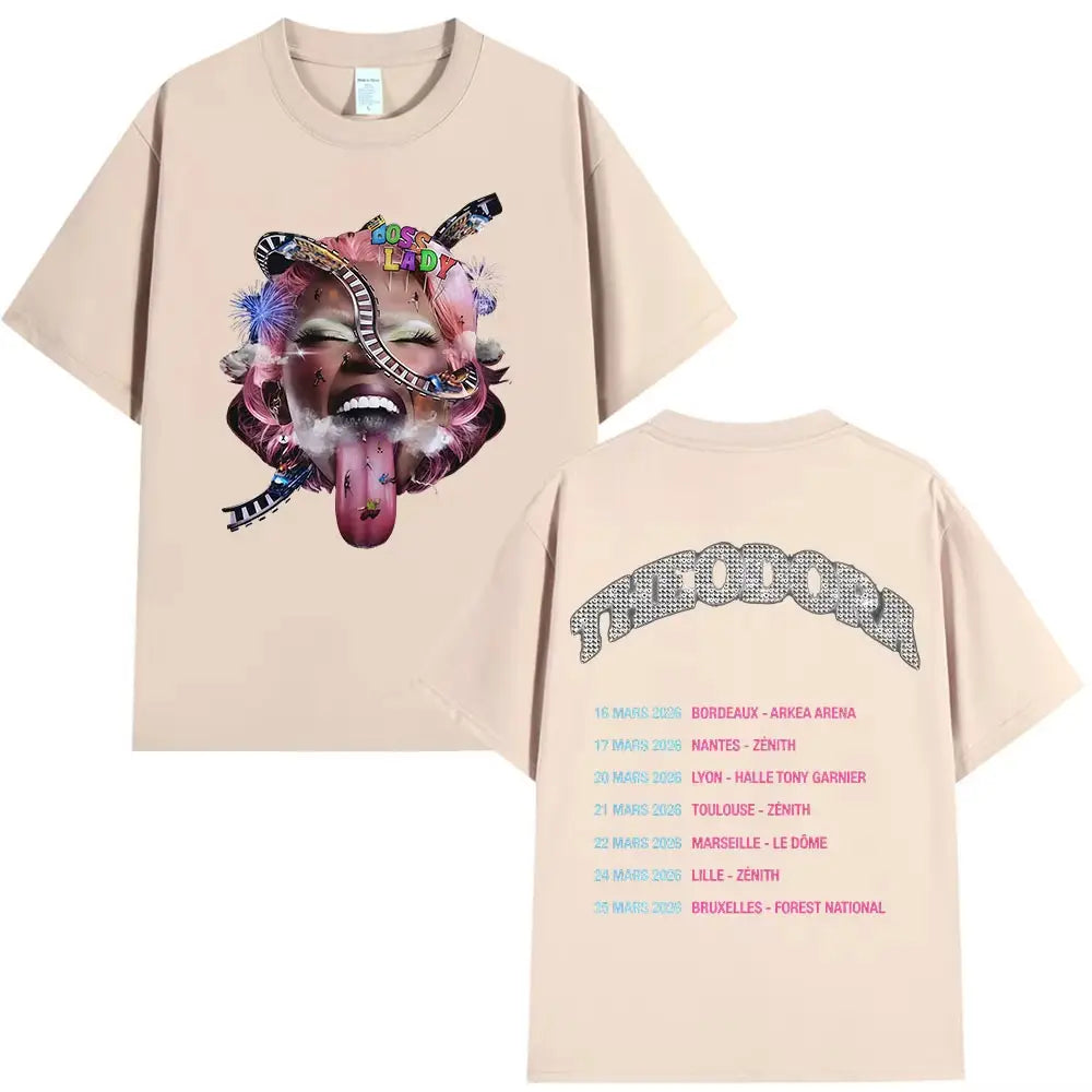 Rapper Theodora Tour 2026 album graphics 100% Cotton music Tshirt Men 2026 New Summer Hip hop unisex Short sleeve shirt fan gifts