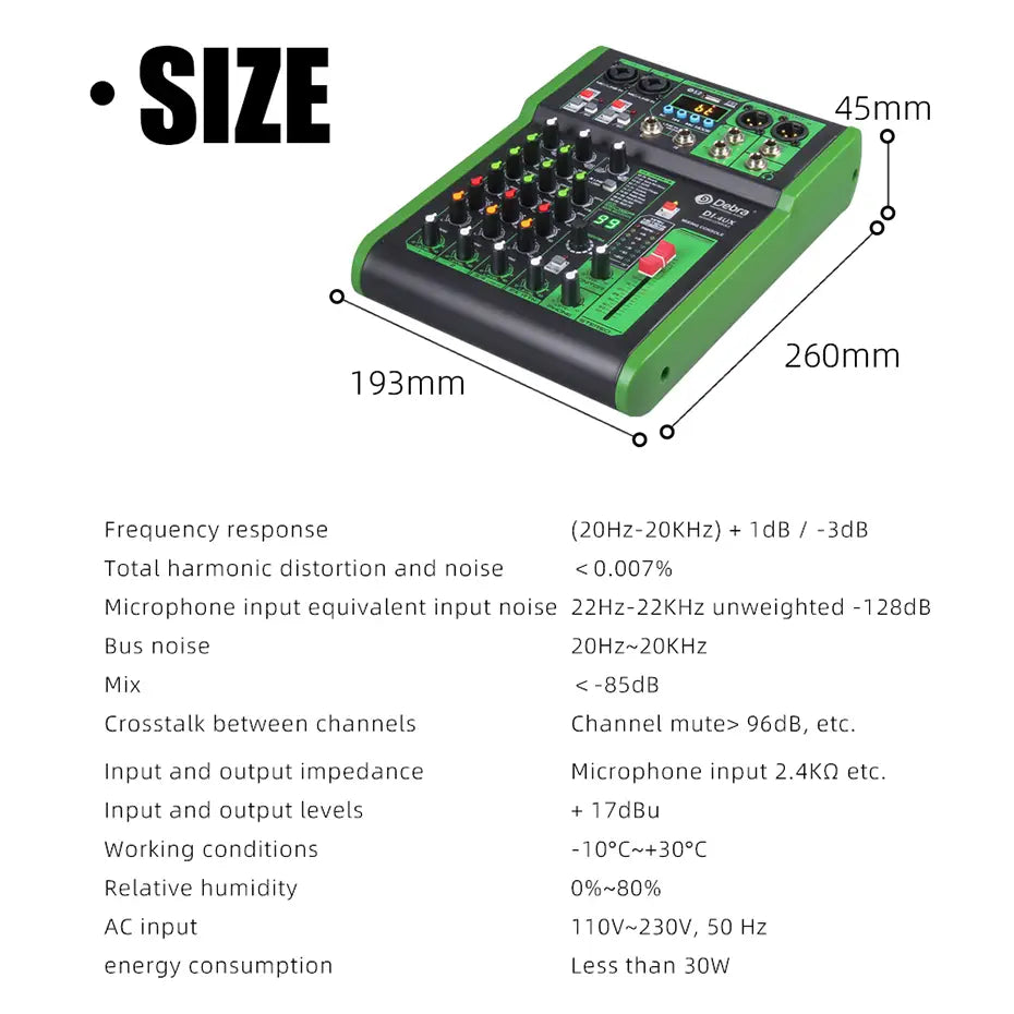 Debra DI pro Mixer Audio for Home Karaoke Live Broadcast Recording Studio with 99 DSP Digital Effects And USB MP3 Input