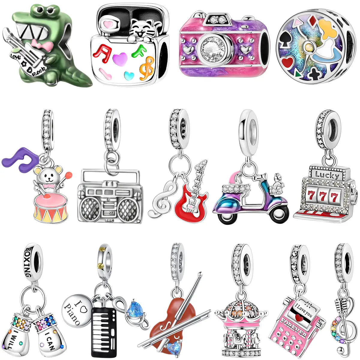 925 Sterling Silver Music Charms Beads Game Console Guitar Pendants Fit Original Bangle Bracelet Necklaces DIY Jewelry For Woman