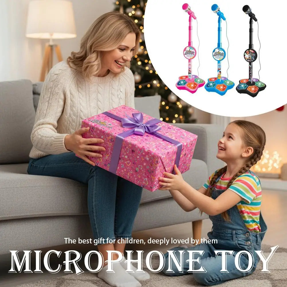 Kids Microphone with Adjustable Stand Toddler Microphone Stand with Music&Light Gift Music Instrument Toys Singing Microphone