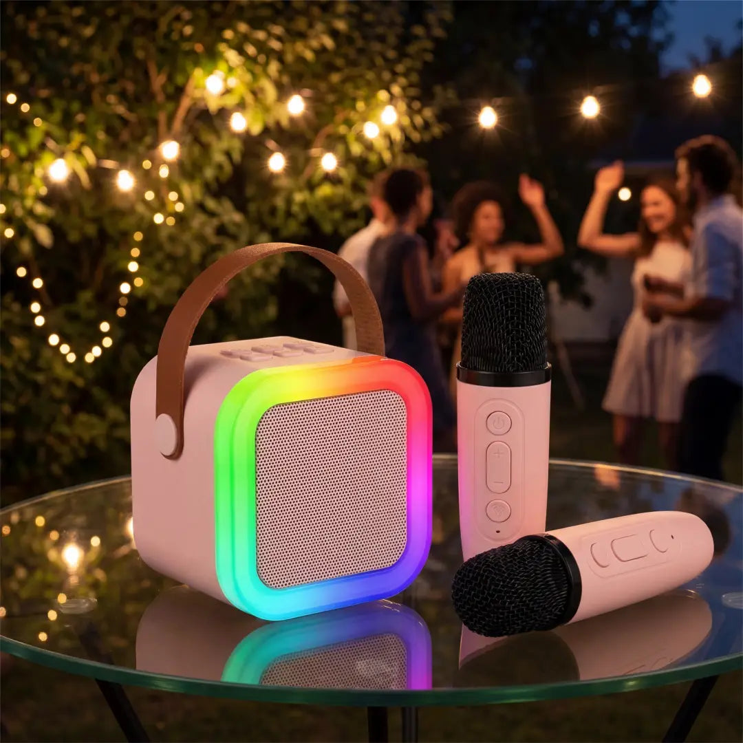 Kids Adult Karaoke Machine Portable Bluetooth Speaker with 2 Microphones RGB Light Voice Changer for Party Gift