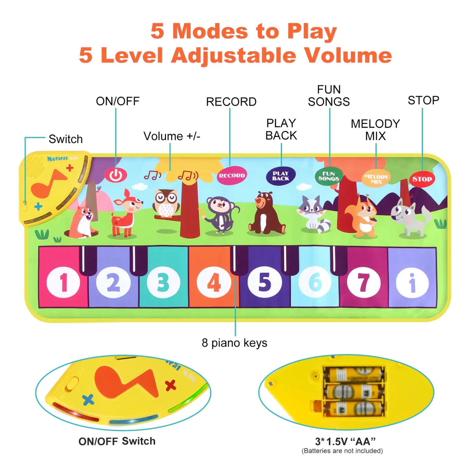 80x30cm Kids Music Piano Mat keyboard Dance Mat Toddler Floor Baby with 8 Animals Sounds Baby Mat Educational Toys for Kid Gifts
