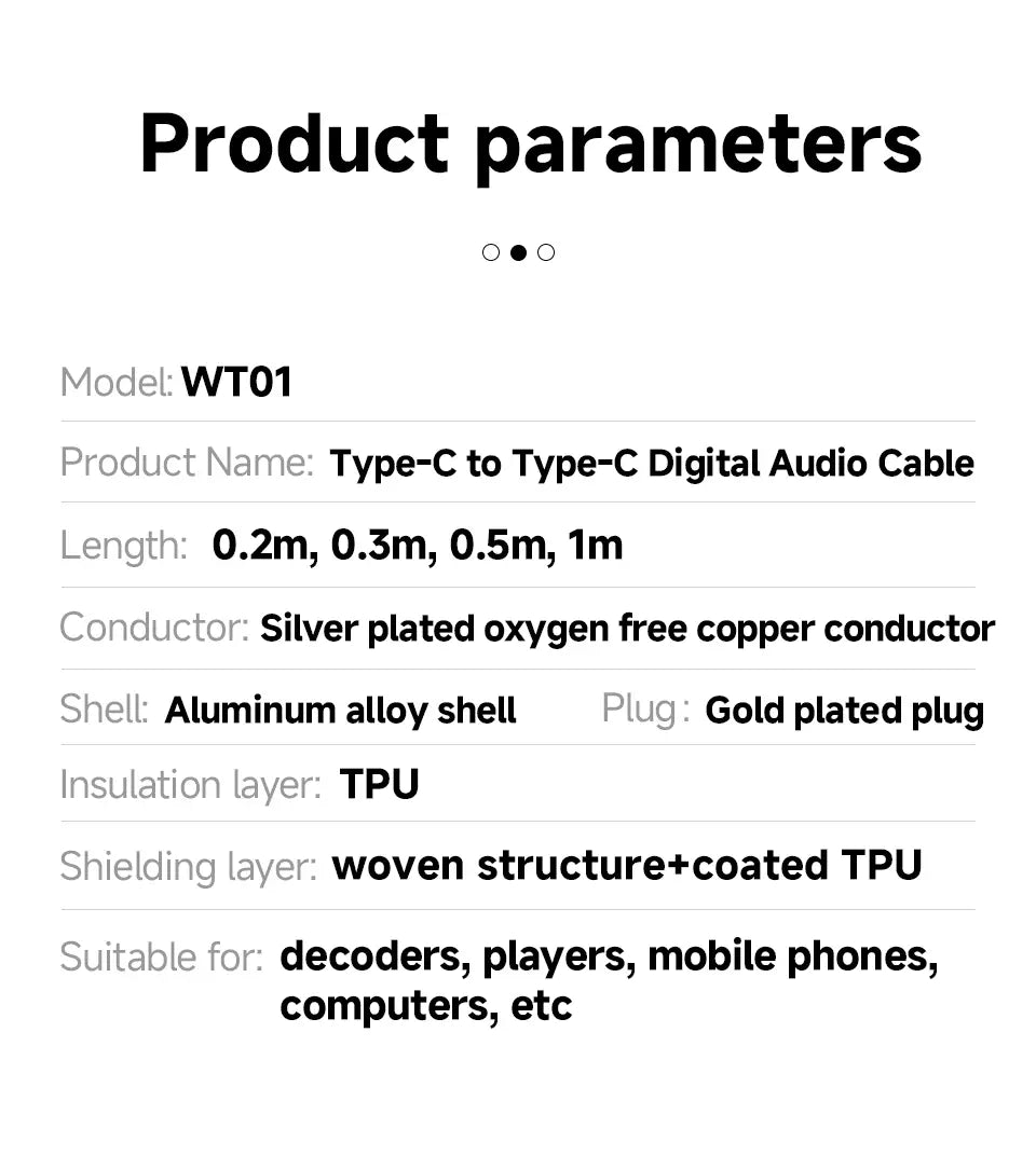 TODN OTG Audio Cable Hifi USB Cable Type C To C OFC Silver-plated HiFi Portable DAC Heaphone Amplifier