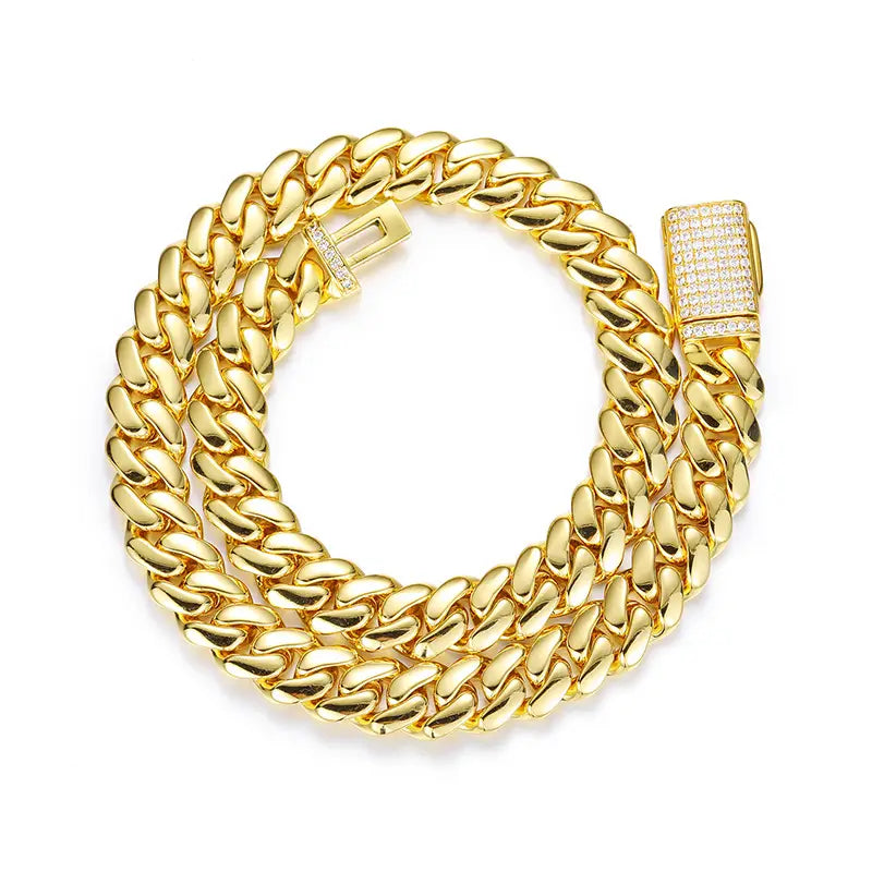12-20mm wide Hip Hop Bling Iced Out Round Cuban Miami Link Chain Necklaces for Men Rapper Jewelry Gold Silver Color