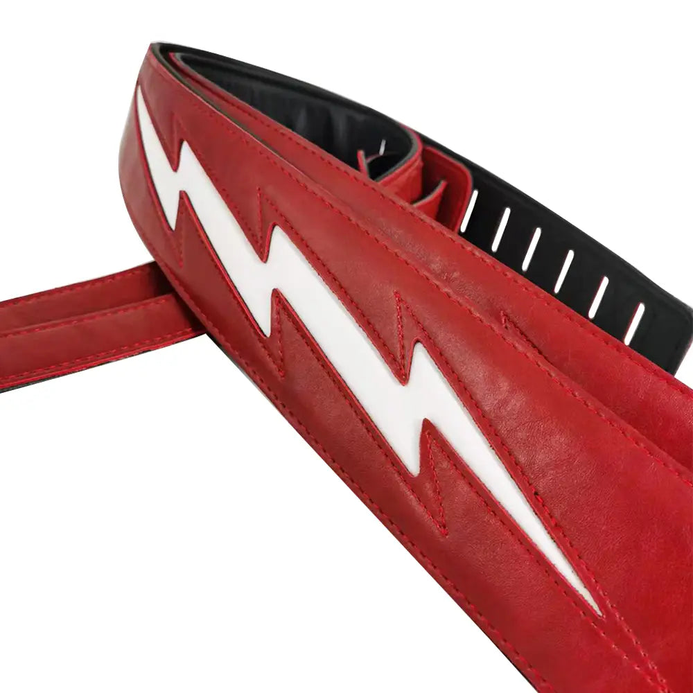 Red Black White PU Leather Guitar Strap Cool Lightning Comfortable Strap for Acoustic Electric Bass Adjustable Length