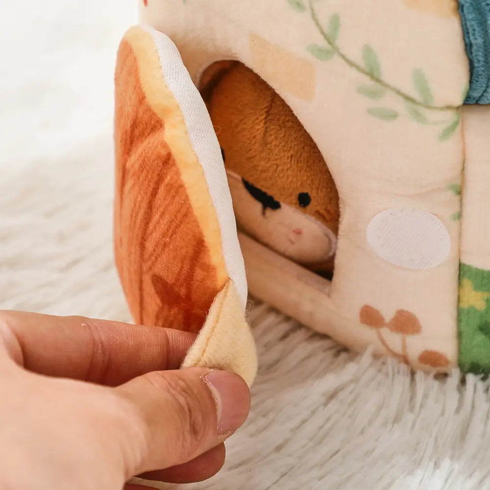 Baby Montessori Toy Plush Barn with Farm Animals Musical Touch Sensory Toys Portable Baby Farmhouse Cognition Toy for Infants