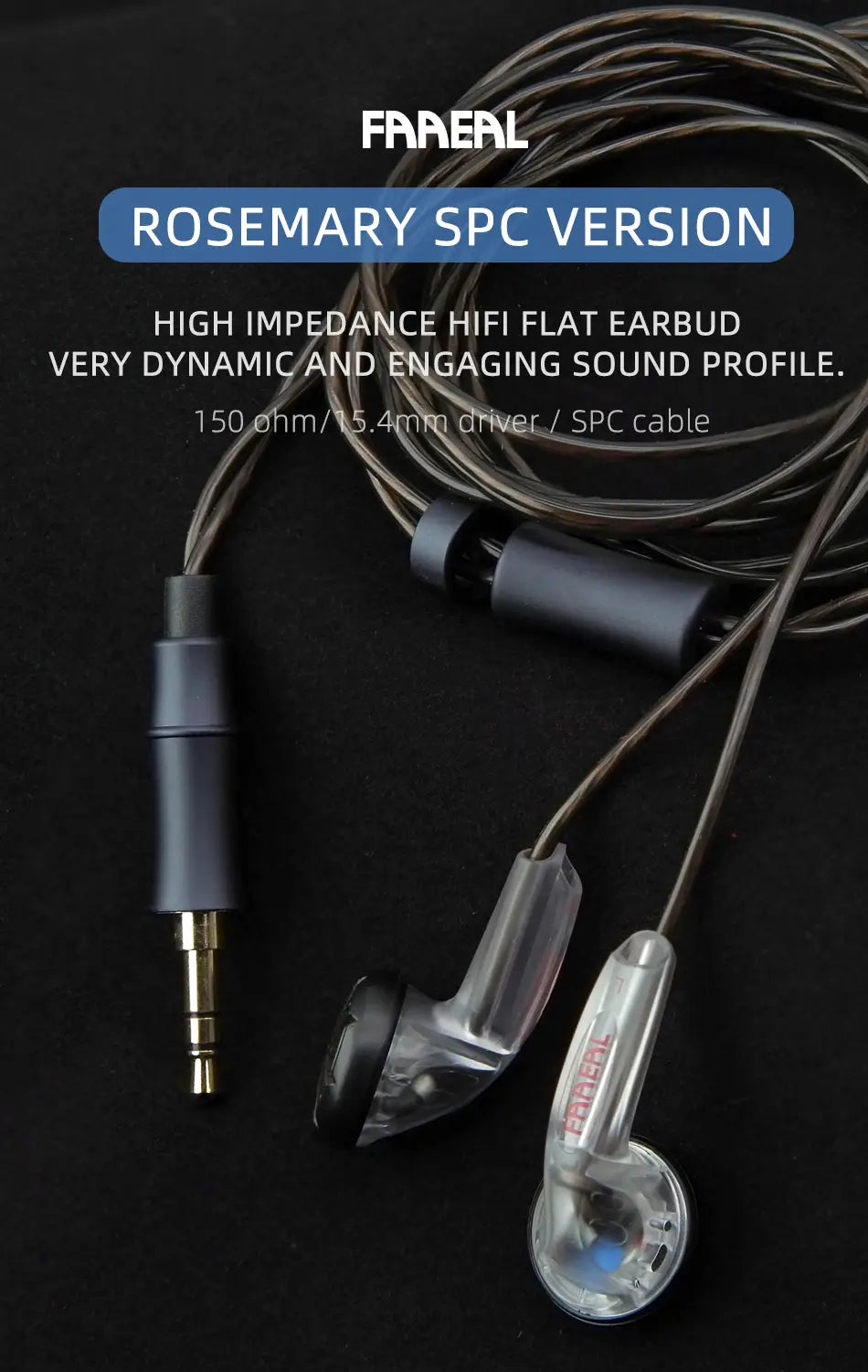 FAAEAL Rosemary Flat Head Earbuds 3.5mm Standard/4.4mm 2.5mm TRRS Balanced Earphones 150ohms HiFi Bass Music Headphones Headsets