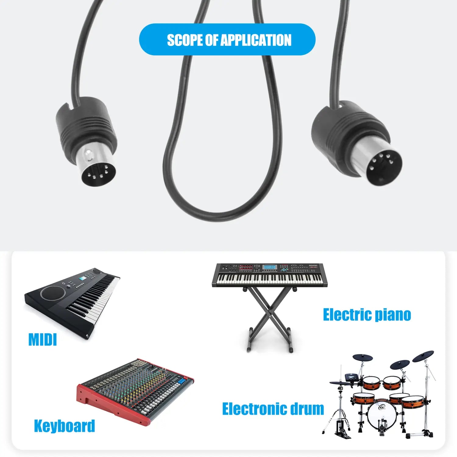 360° MIDI male to male cable 5 pin Electric Piano keyboard effector Sound card transmission Extension Cord MIDI Cable DIN Plug