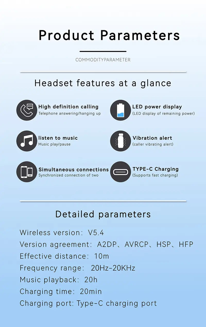 K88 Lavalier Business Bluetooth 5.4 Headphone Talk/Music Time 20 Hours LED Digital Display,Noice Cancelling Wireless Earphones