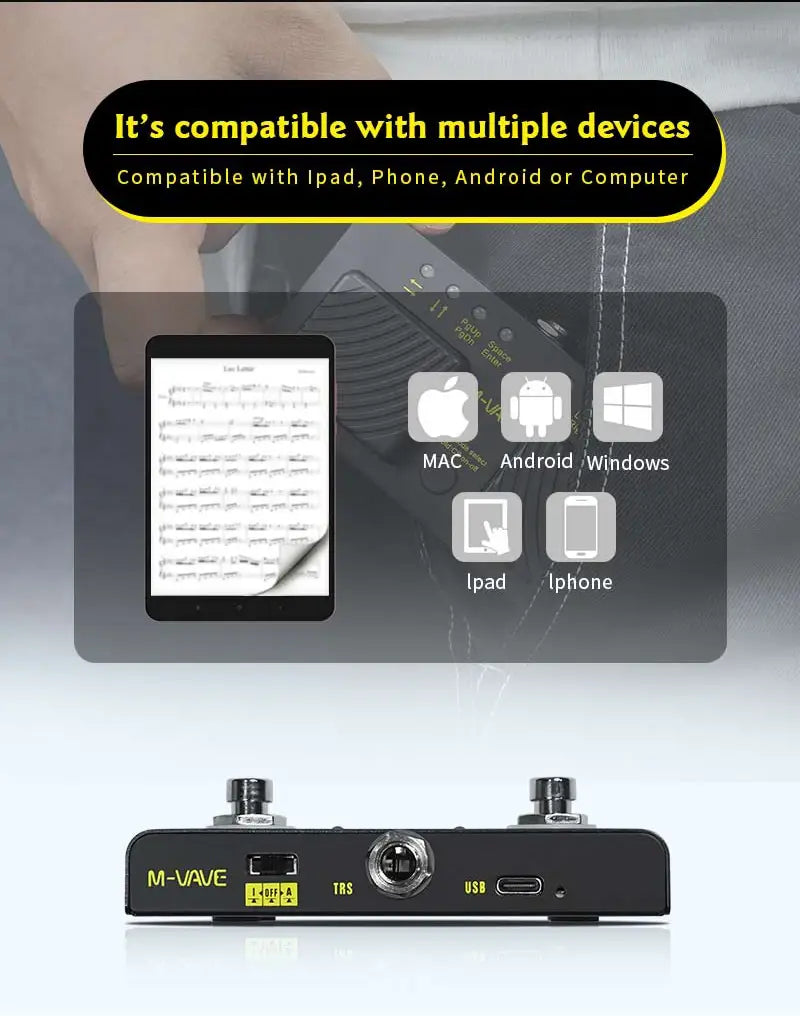 M-VAVE Cube Turner Wireless Page Turner Pedal Rechargeable Music Sheet Supports Looper Connection Compatible Guitar Pedal Parts