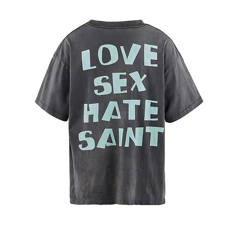 Hip Hop Retro Racing Style Graffiti Color Blocking Saint Micheal T-Shirt Men Women High Quality Oversized T Shirt Tee Tops