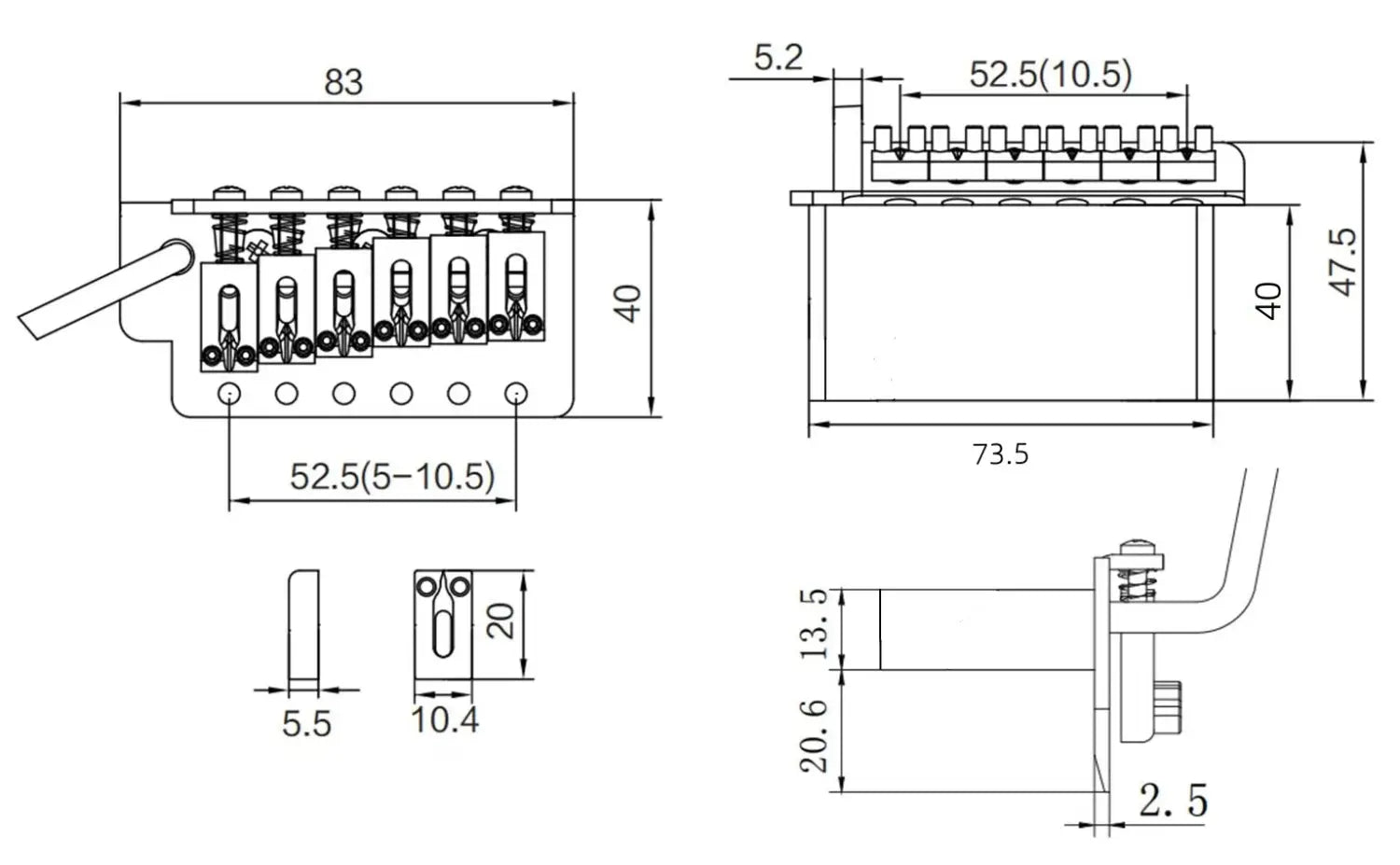 Tremolo Bridge System For ST Stratocaster ST Electric Guitar Chrome Silver Accessories Spacings 10.5mm