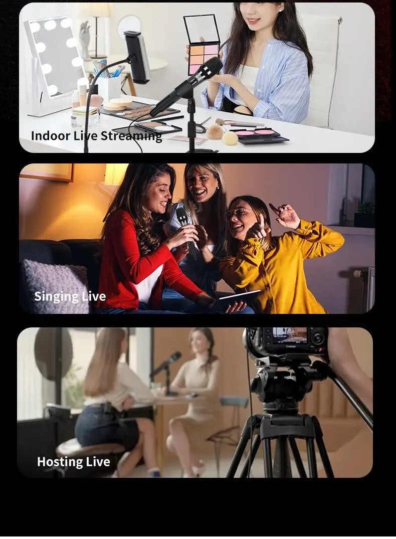 TOFON H20 Live microphone with sound card karaoke singing on mobile phone rechargeable ， Bluetooth accompaniment microphone