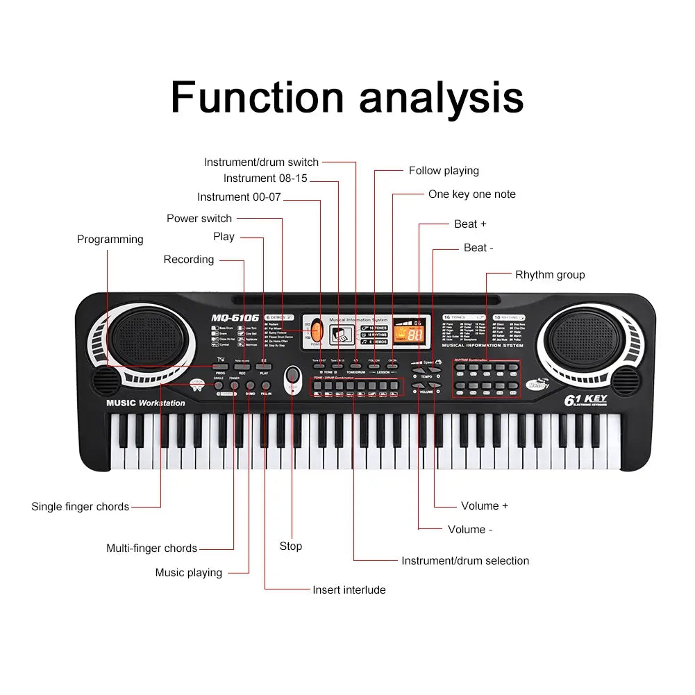 Electric Piano Musical Instruments 61‑Key Electric Digital Key Board Piano Musical Instruments Kids with Microphone