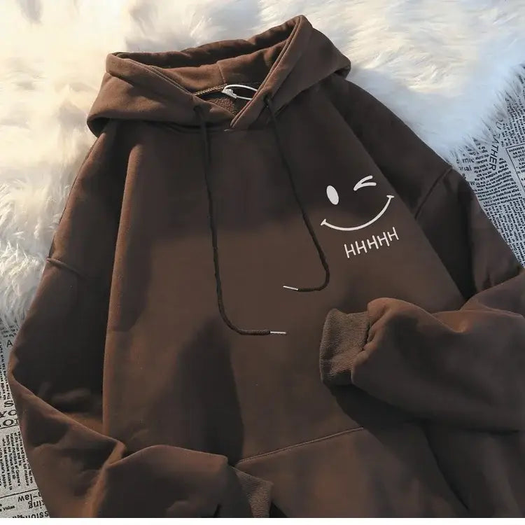 Men’s Smiling Face Funny Fashion Couple Hooded Sweater American Heavyweight Loose Thickened Cashmere Boys’ Hoodie Pullover Top