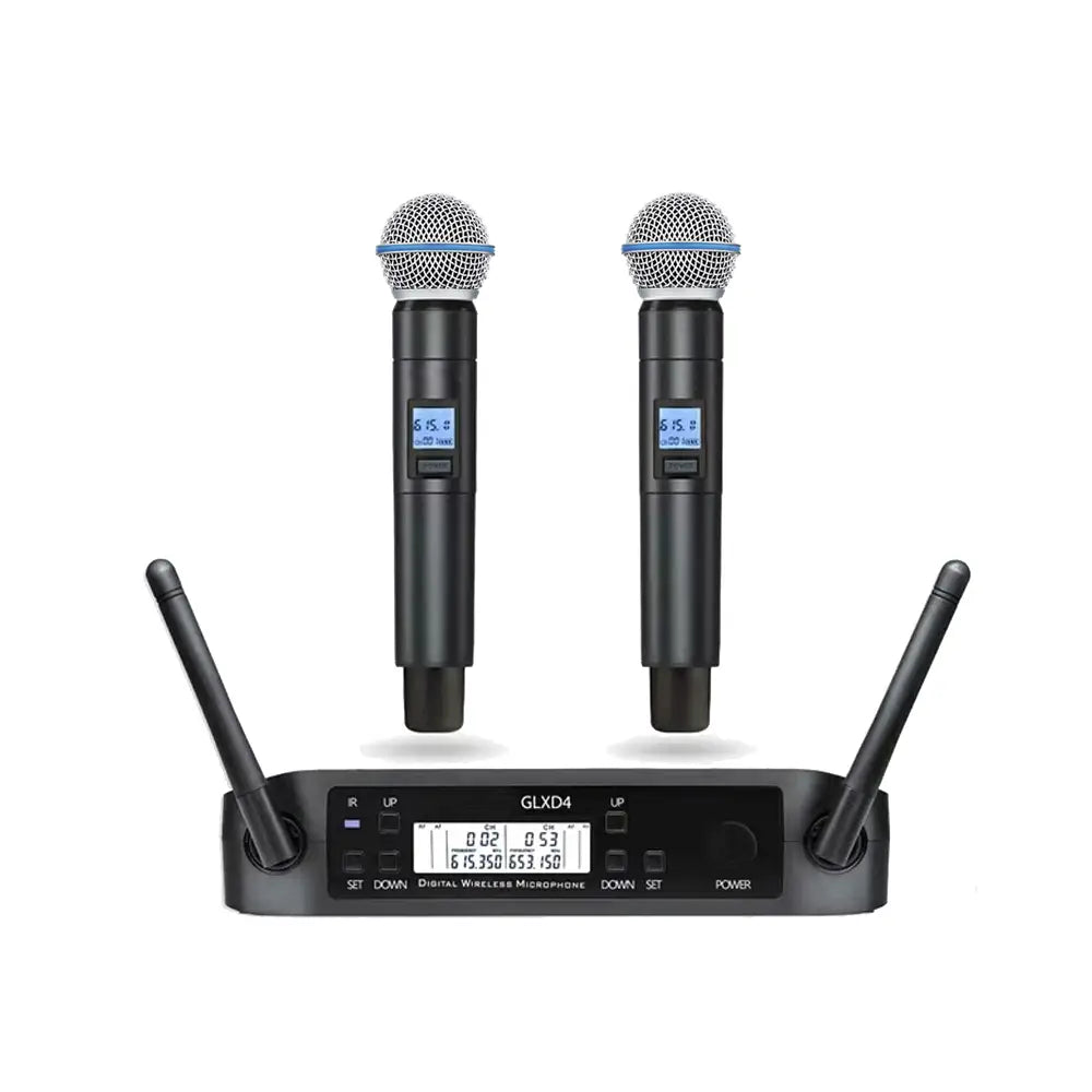 High Quality 2 Channel Beta Wireless Microphone Karaoke System Dual 58 Handheld Dynamic Mic