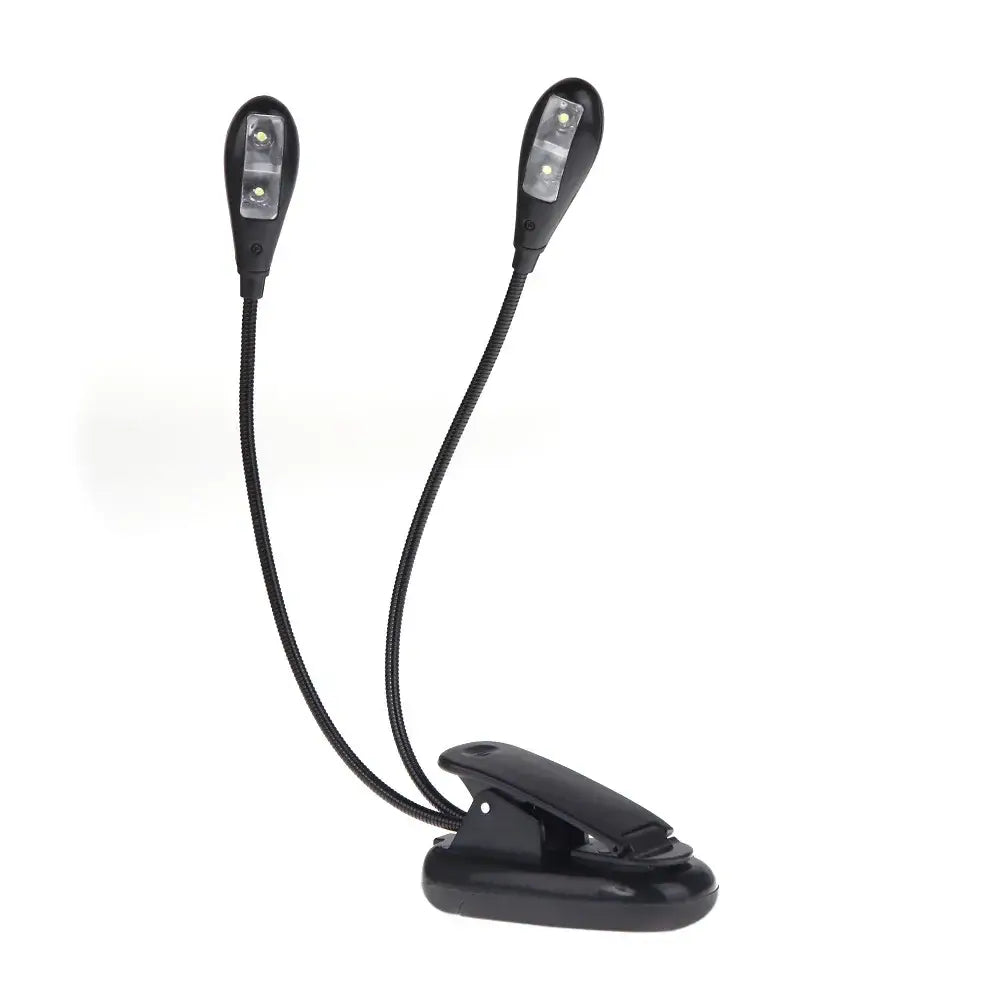 Clip-on 2 Dual Arms 4 LED Book Music Stand Light Lamp Black for Piano Violin Musical Instruments Performance