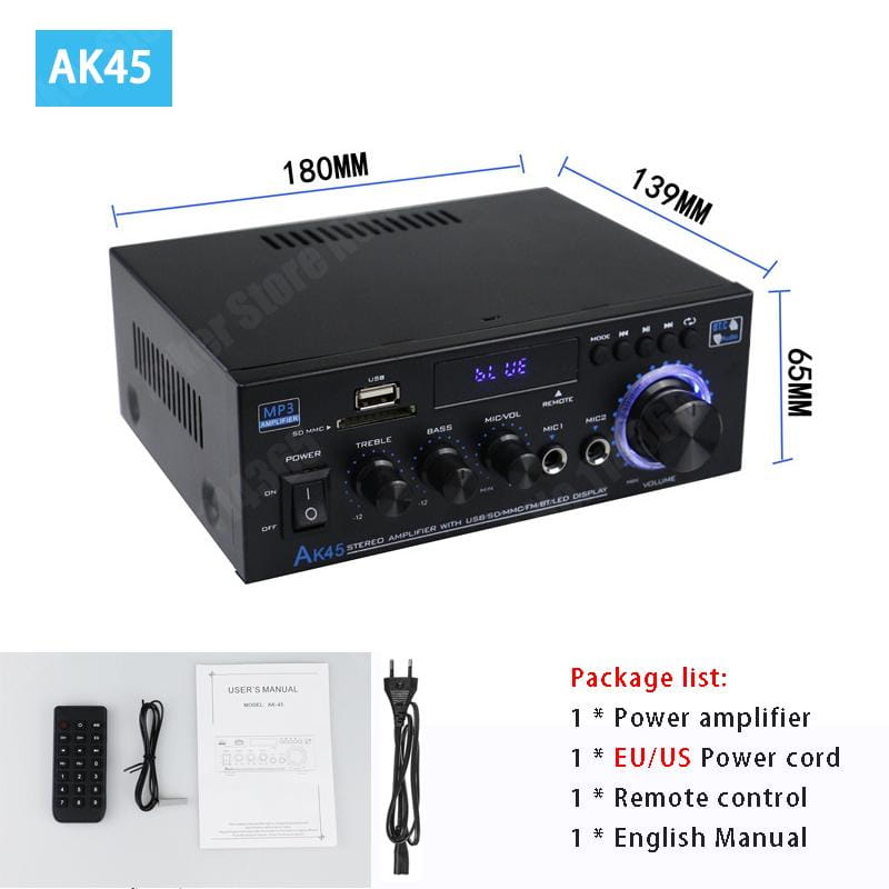 HiFi Digital Amplifier AK45 Bluetooth Amplify MP3 Channel 2.0 Surround Sound Amplifiers Support 90V-240V for Home Car MAX 350W*2