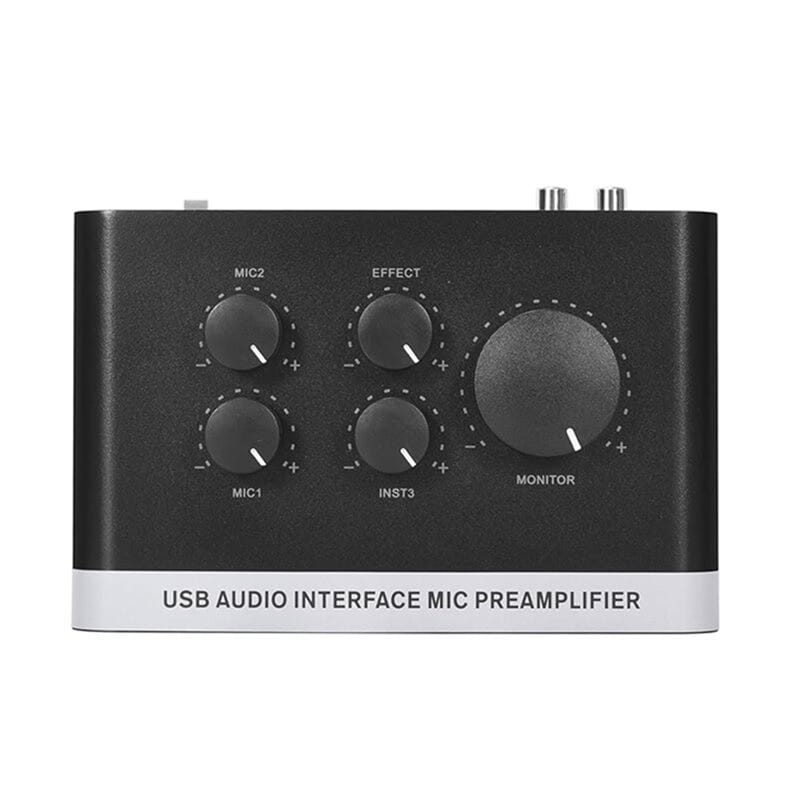 CABE-Home Studio Compatible USB Audio Interface Built-In MIC Preamplifier Phantom Power,For Recording Live Streaming Podcastin