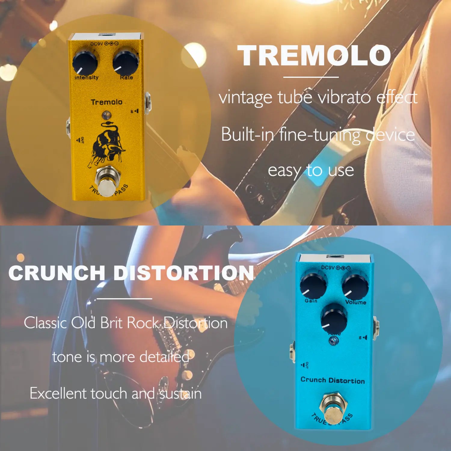Mini Electric Guitar Effect Pedal Overdrive/Distortion Crunch/US Dream/Chorus/Vintage Phase/Digital Delay/Tremolo