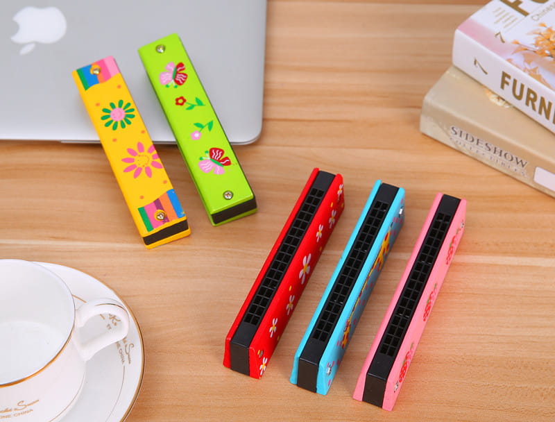 16-Hole Wooden Harmonica Cartoon Animals Painted Toy Musical Instrument Play Kids Early Educational Toys for Children Gifts