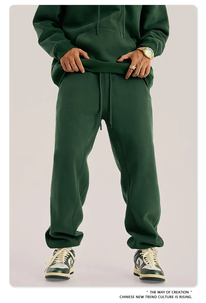 ZODF Trendy Men 345gsm Fleece Sweatpant Unisex Solid Color Loose Retro Hip Hop Winter Joggers Pants Brand Clothes HY0005