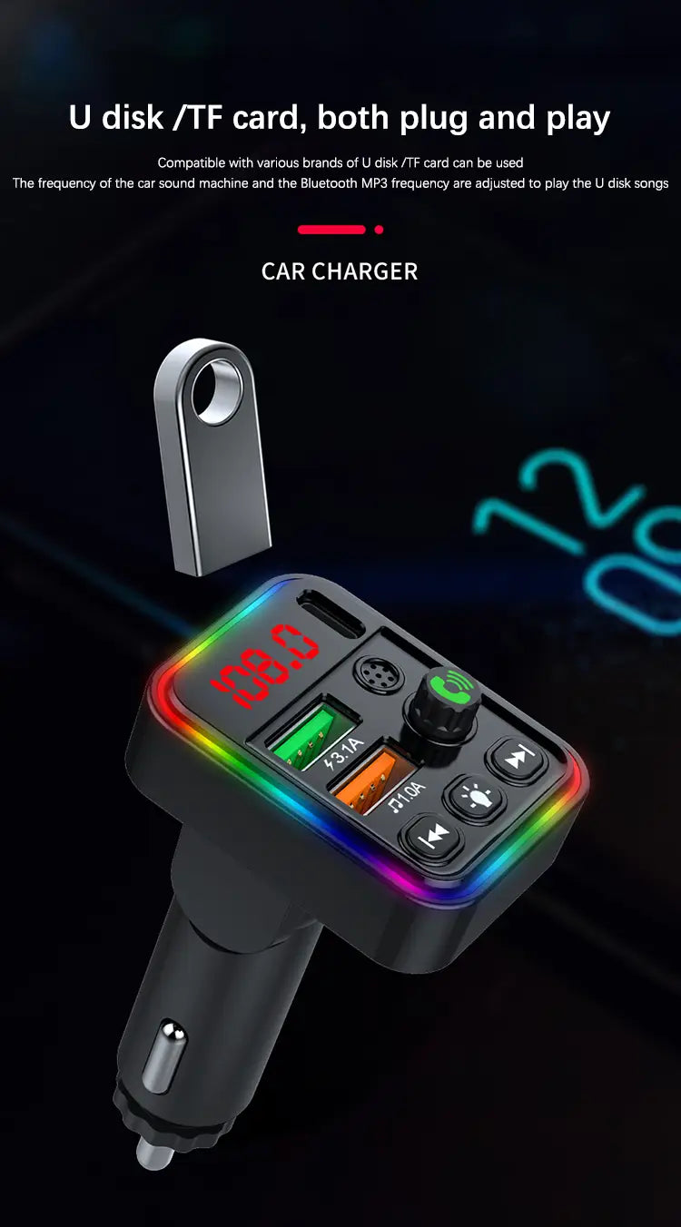 Car Bluetooth Adapter Type-C PD USB Car Quick Charger 5.3 FM Transmitter MP3 Music Player Handsfree Calling Audio Car Adapter