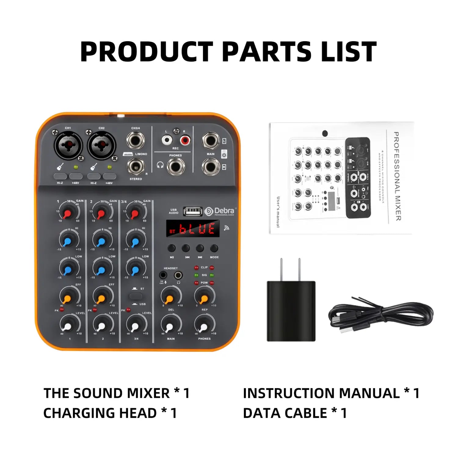 IKGE D4M Mini 4-Channel Audio Mixer DJ Console with Reverb Bluetooth 5.0 USB Sound Card 48V for PC Recording Karaoke
