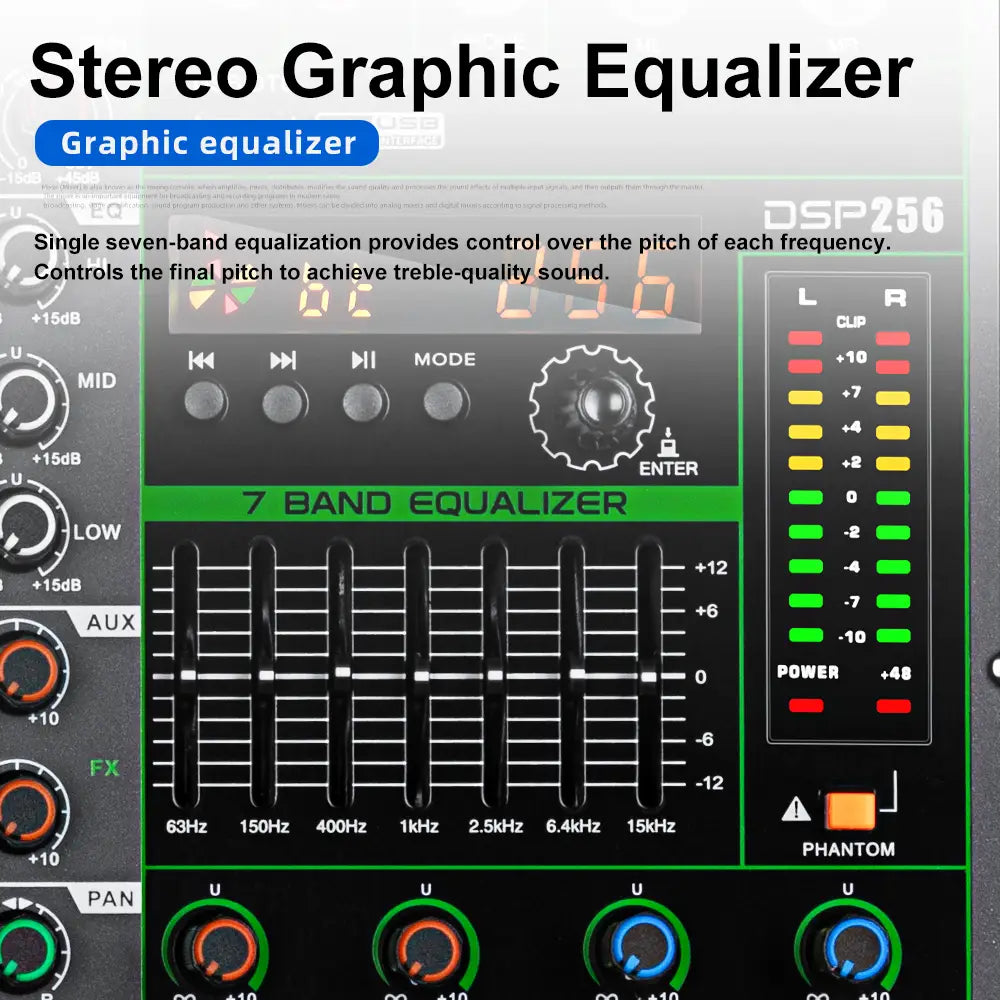 Professional Audio Mixer Depusheng MG8 8 Channel Sound Board Console DJ Mixing Desk System Interface Built-in 256 Reverb Effect