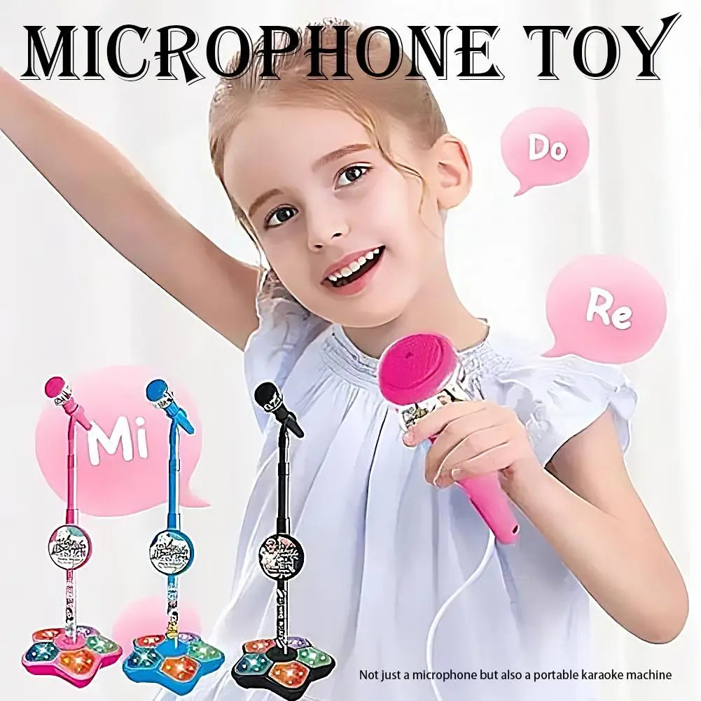 Kids Microphone with Adjustable Stand Toddler Microphone Stand with Music&Light Gift Music Instrument Toys Singing Microphone