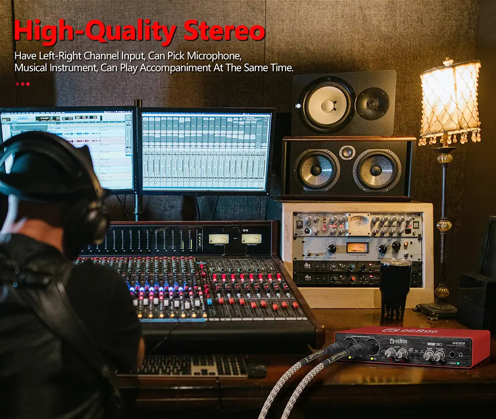UC22 Audio Interface Sound Card 24-bit/192KHz AD Converter Electric Guitar Live Recording Professional Studio Singing Podcast