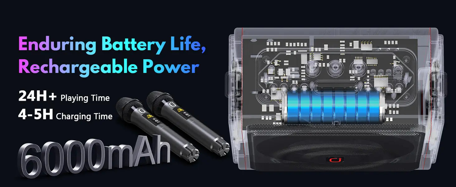 Karaoke Machine Portable Bluetooth Speaker with Microphones PA System with 2 Karaoke Microphones Disco Lights for Home Parties