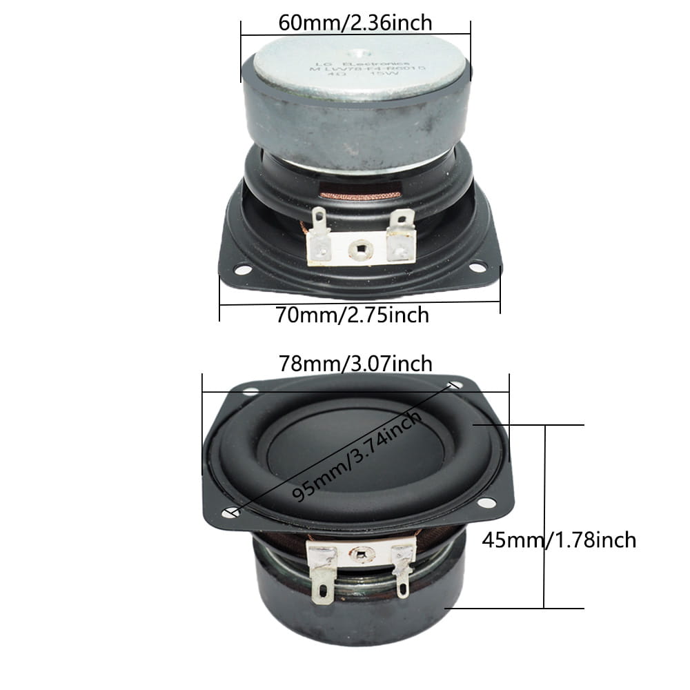 2 Pcs 3 Inch 78MM Subwoofer Speaker 4 Ohm 15W Bass Audio Square Woofer DIY Bookshelf Loudspeaker Home Theater Sound Music