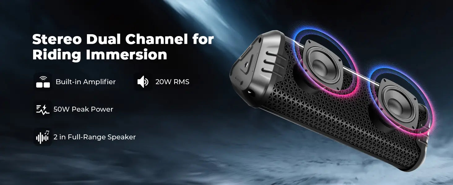 Motorcycle Speaker Waterproof USB AUX Music Player LED Ambient Lighting for 7/8-1.25 Handlebar ATV UTV Accessories Equipments