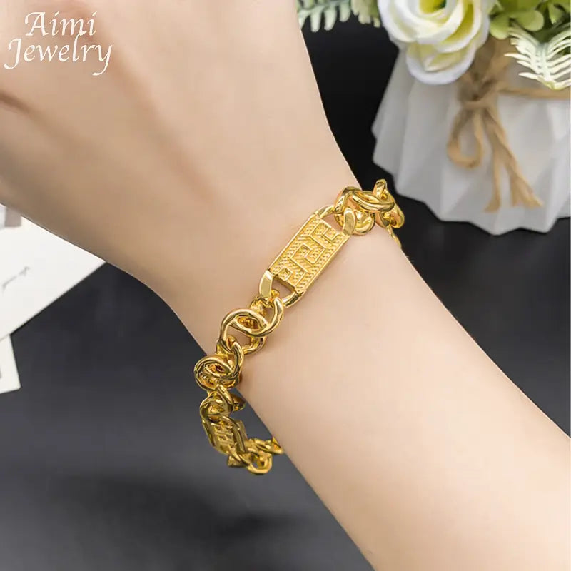 Hip Hop Trendy African Jewelry Set for Men Women Chunky Necklace Bracelet Gold Plated Fashion Jewellery for Party Daily Gifts
