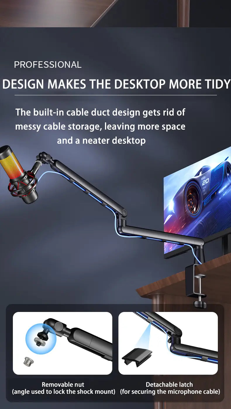 Professional recording studio metal thin microphone arm with cable management microphone stand,For Shure SM7B SM7dB MV7 AM8-K688